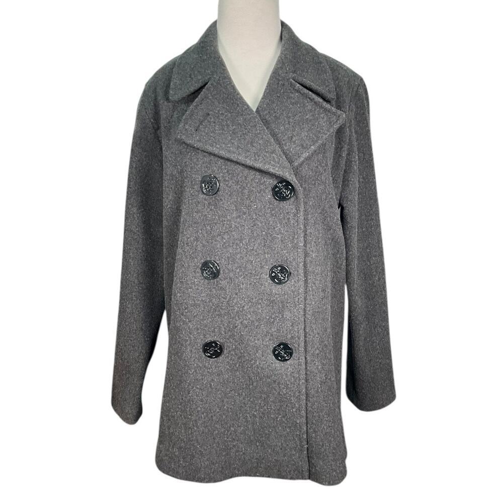 J. Percy 100% Merino Wool Pea Coat Dark Gray Nautical Size 6 Made In USA Perfect